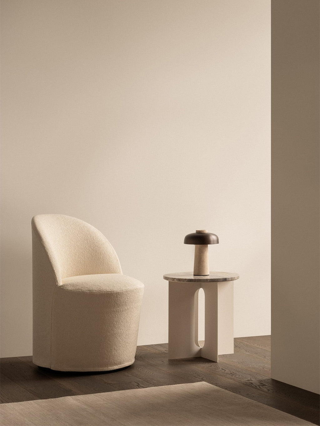Fauteuil club pivotant en bouclé coton contemporain avec housse amovible lavable pour salon