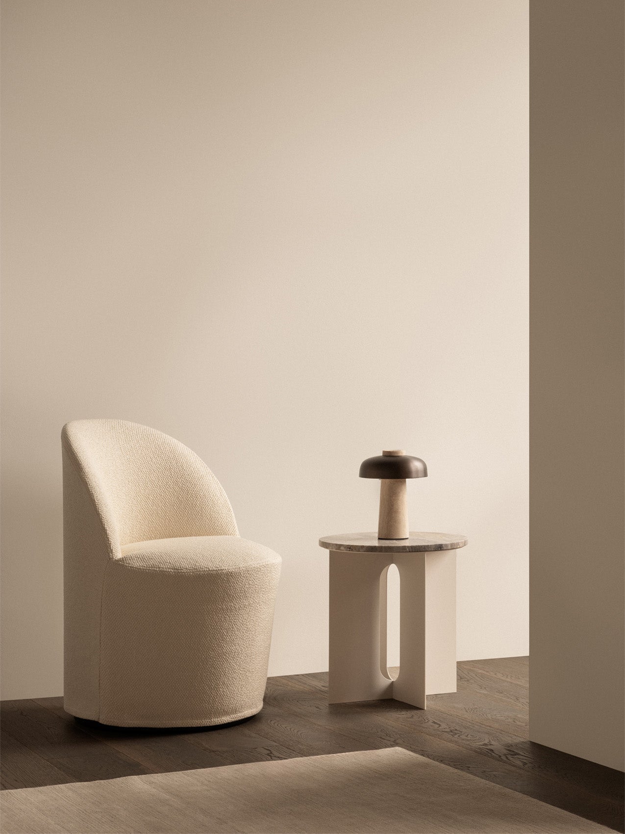 Fauteuil club pivotant en bouclé coton contemporain avec housse amovible lavable pour salon