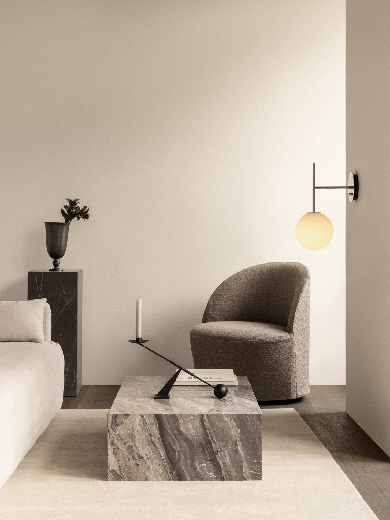Fauteuil pivotant contemporain en bouclette de coton avec housse lavable pour salon
