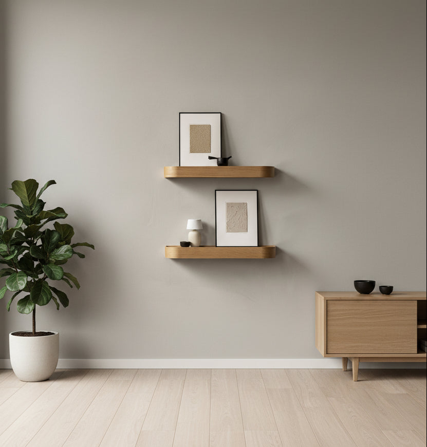 Étagère murale en placage de chêne scandinave avec rangement double face pour couloir