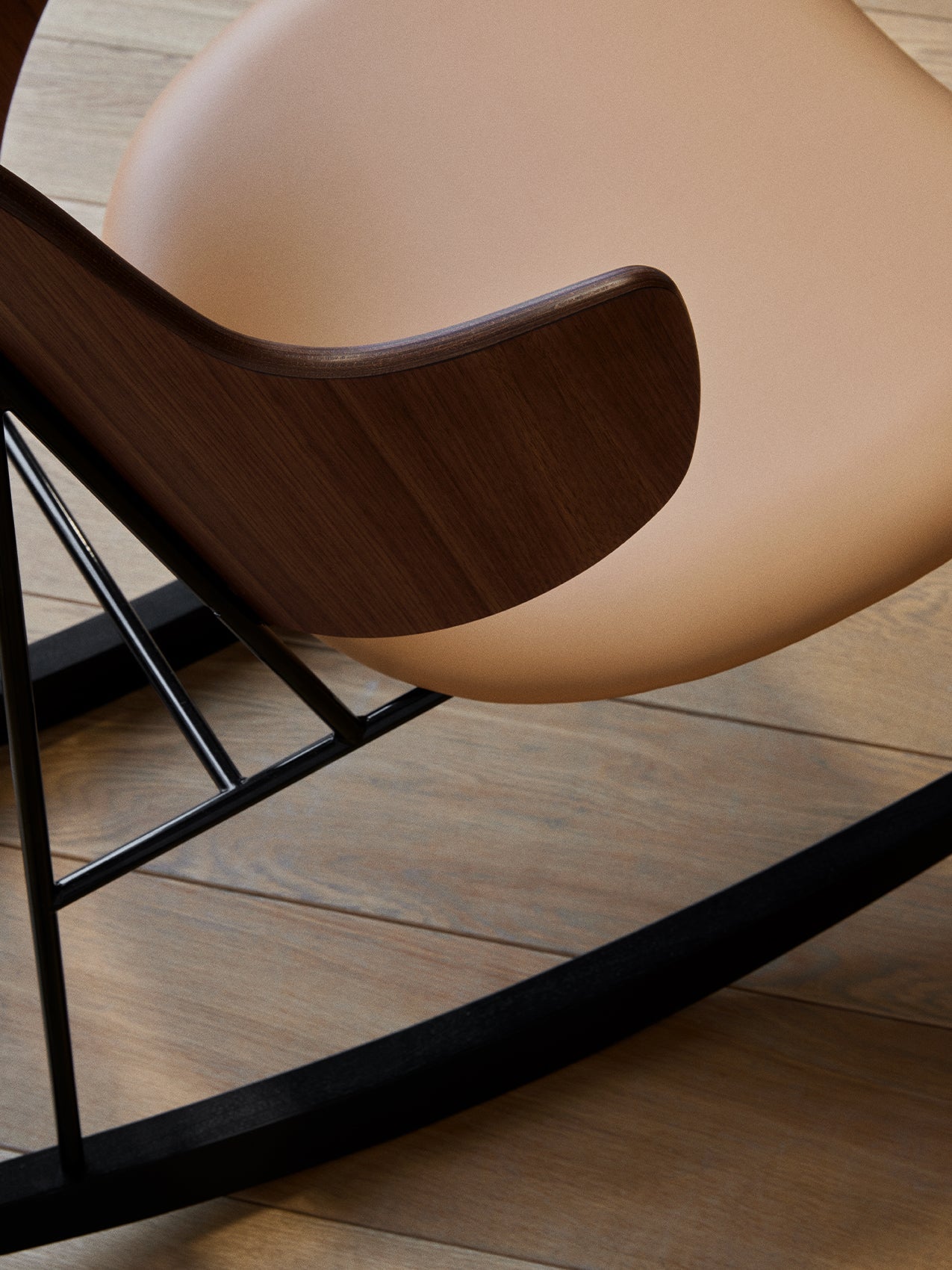 Fauteuil à bascule en placage de chêne avec cadre en acier pour salon et chambre