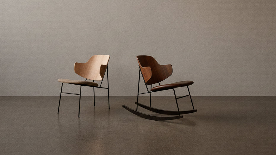 Fauteuil à bascule en placage de chêne avec cadre en acier pour salon et chambre