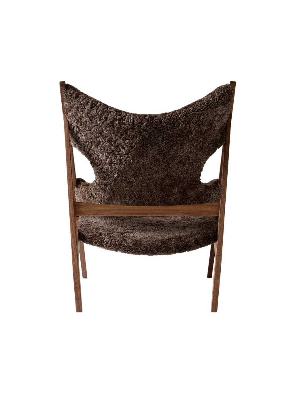 Fauteuil de salon et de chambre en peau de mouton et chêne avec découpe au niveau des accoudoirs