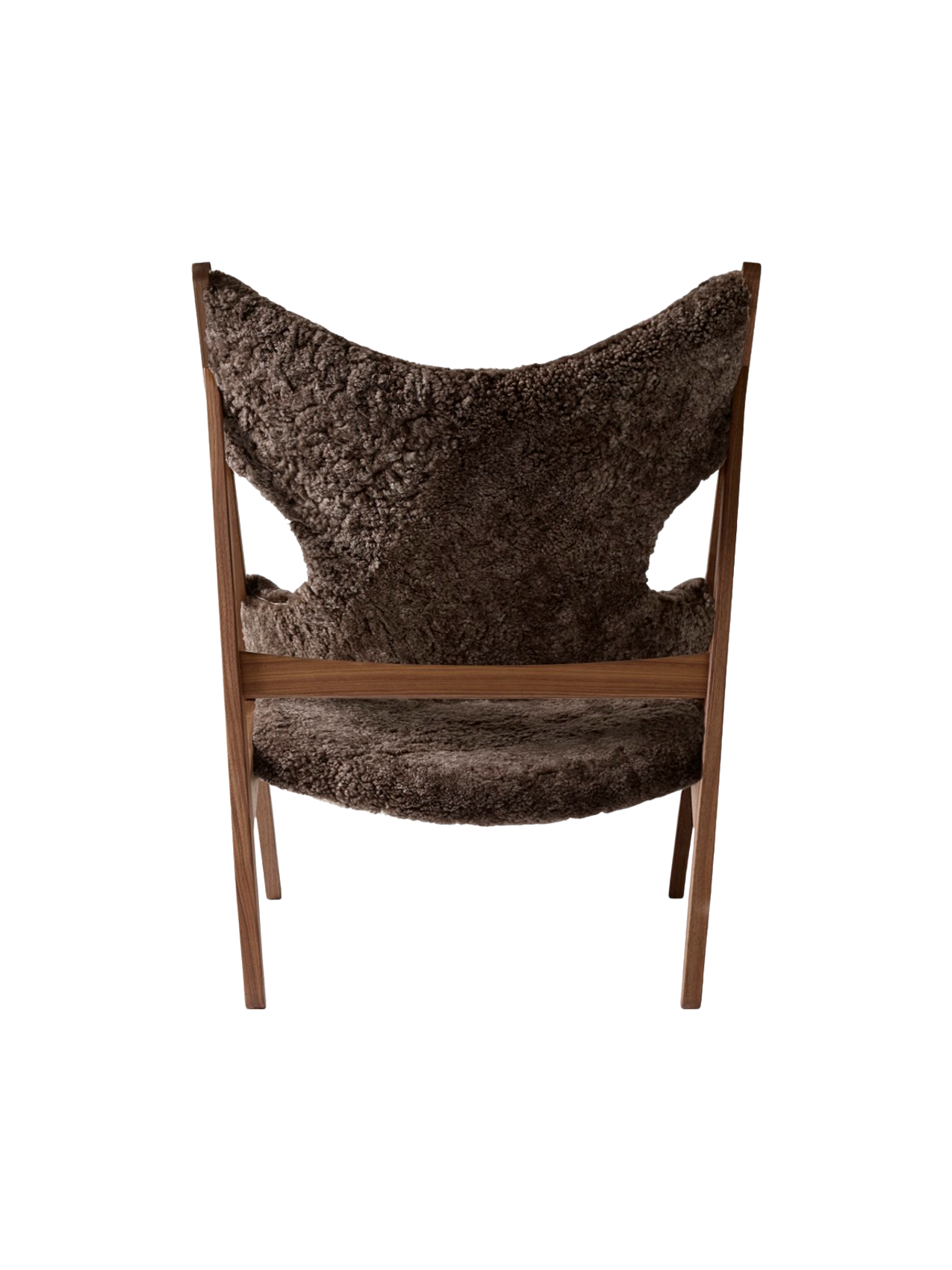 Fauteuil de salon et de chambre en peau de mouton et chêne avec découpe au niveau des accoudoirs