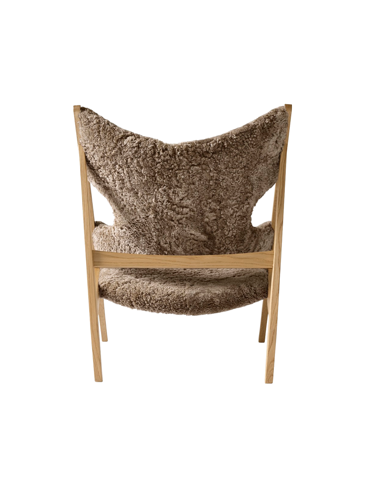 Fauteuil de salon et de chambre en peau de mouton et chêne avec découpe au niveau des accoudoirs