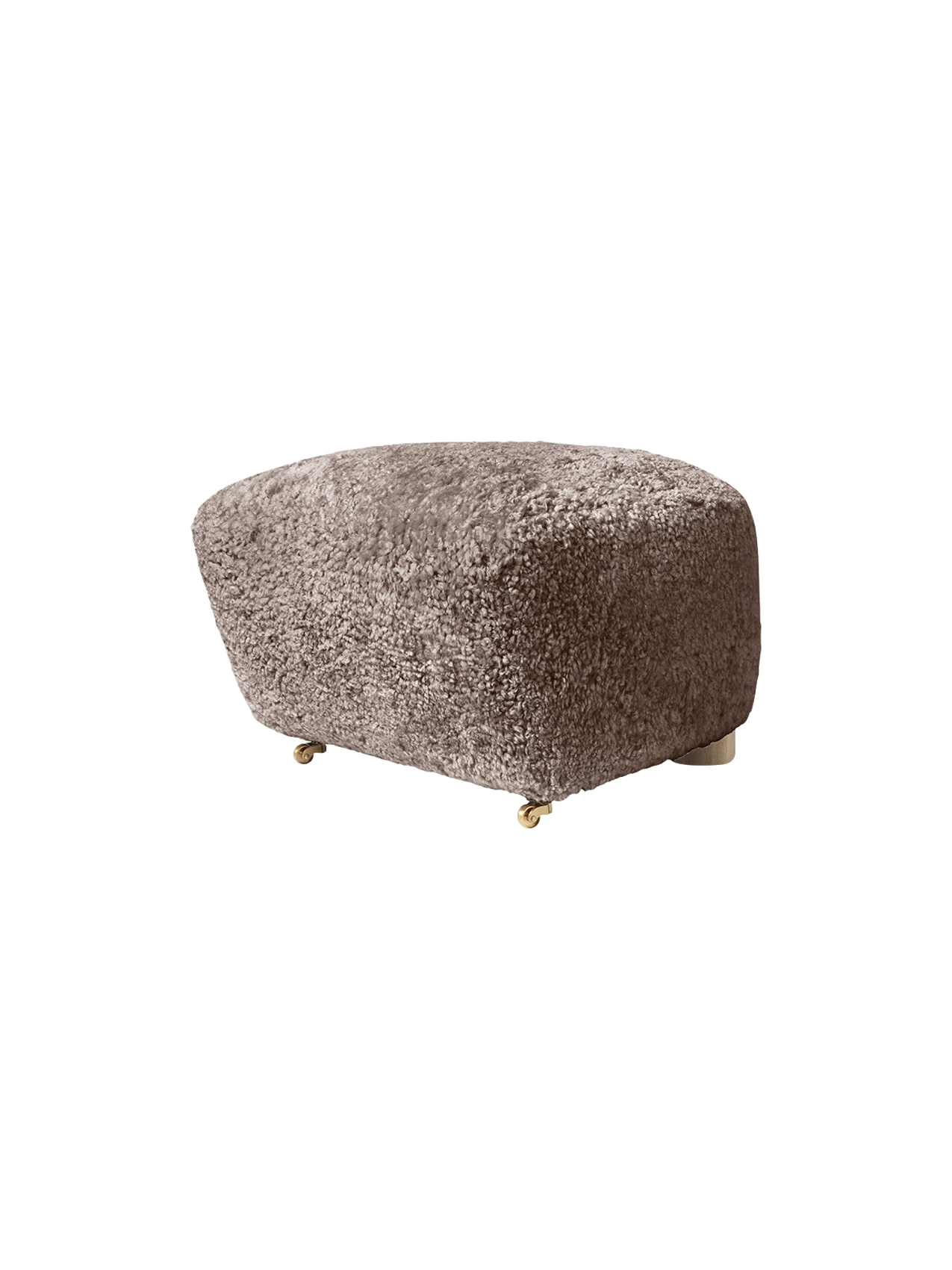 Pouffe en peau de mouton et chêne avec roulettes en laiton pour salon