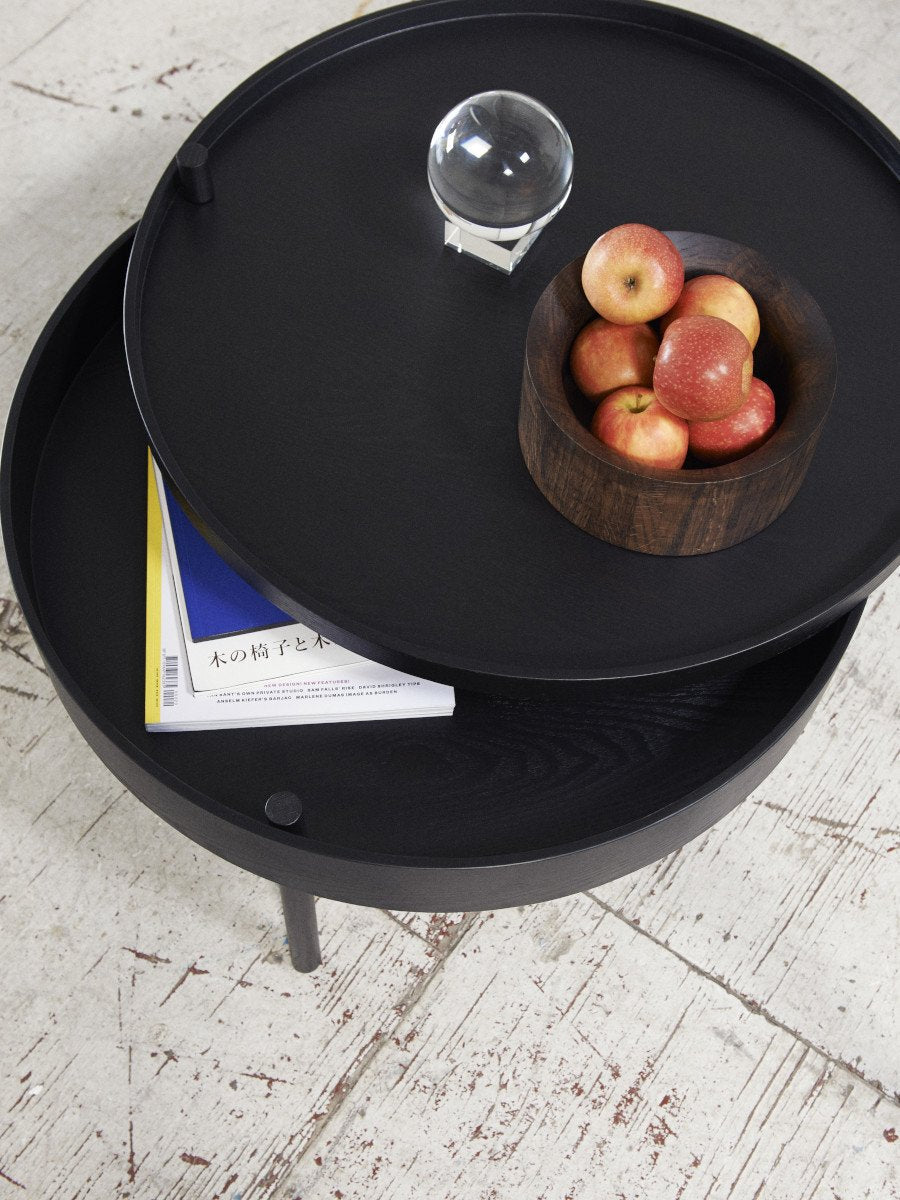 Table d'appoint moderne en bois avec compartiment de rangement à couvercle rotatif pour salon