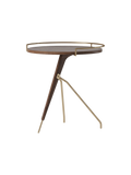 Table d'appoint en noyer et laiton Mid-Century Modern avec piètement trépied pour salon et chambre