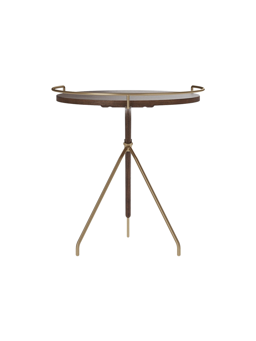 Table d'appoint en noyer et laiton Mid-Century Modern avec piètement trépied pour salon et chambre