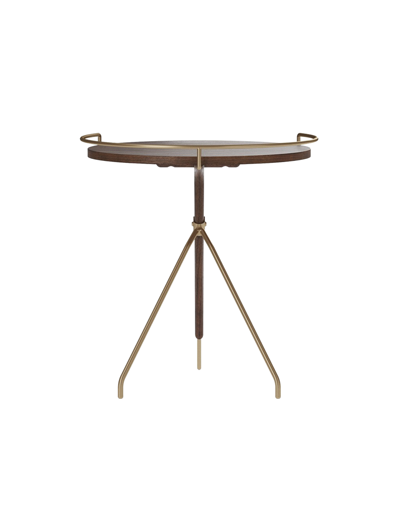 Table d'appoint en noyer et laiton Mid-Century Modern avec piètement trépied pour salon et chambre