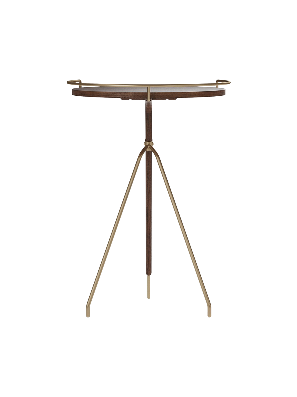 Table d'appoint en noyer et laiton Mid-Century Modern avec piètement trépied pour salon et chambre