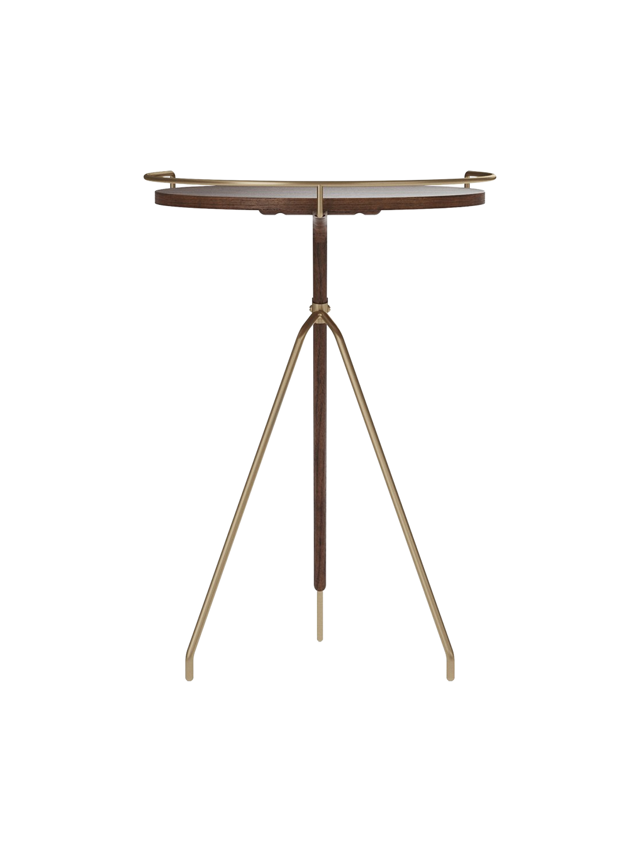 Table d'appoint en noyer et laiton Mid-Century Modern avec piètement trépied pour salon et chambre