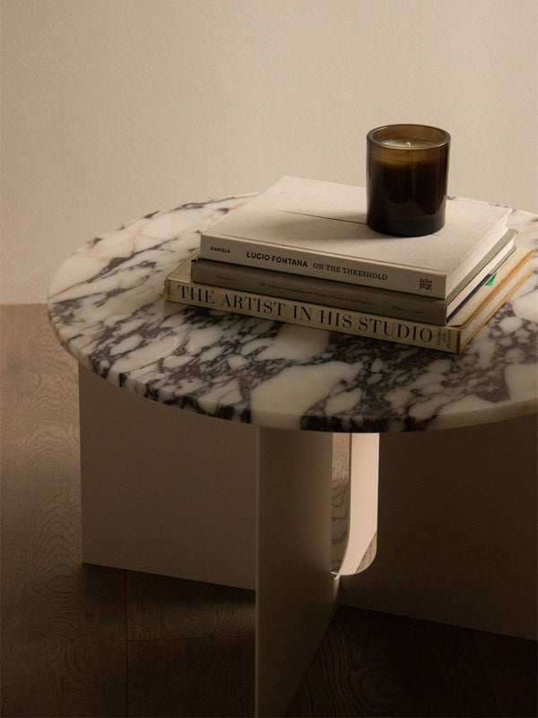 Plateau de table d'appoint scandinave en marbre Ø65 avec options de finition multi-marbre pour salon