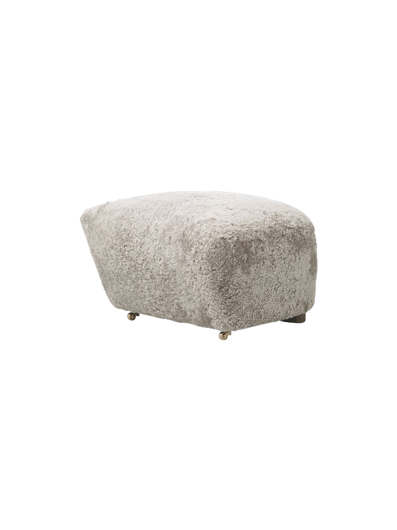 Pouffe en peau de mouton et chêne avec roulettes en laiton pour salon