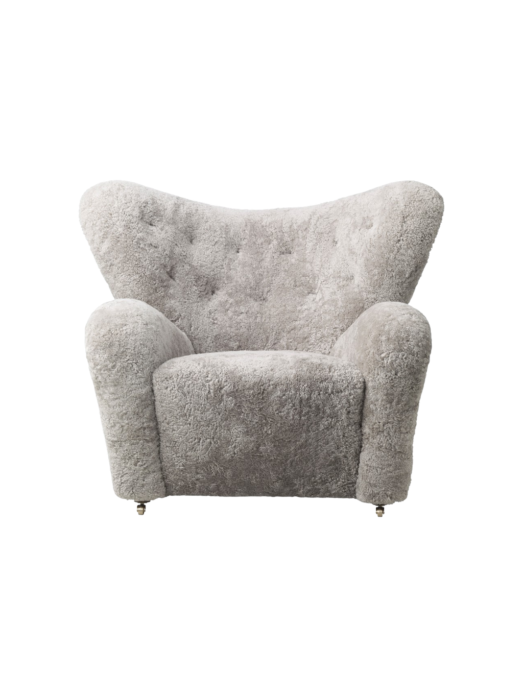 Fauteuil de salon en peau de mouton et chêne avec roulettes en laiton pour salon