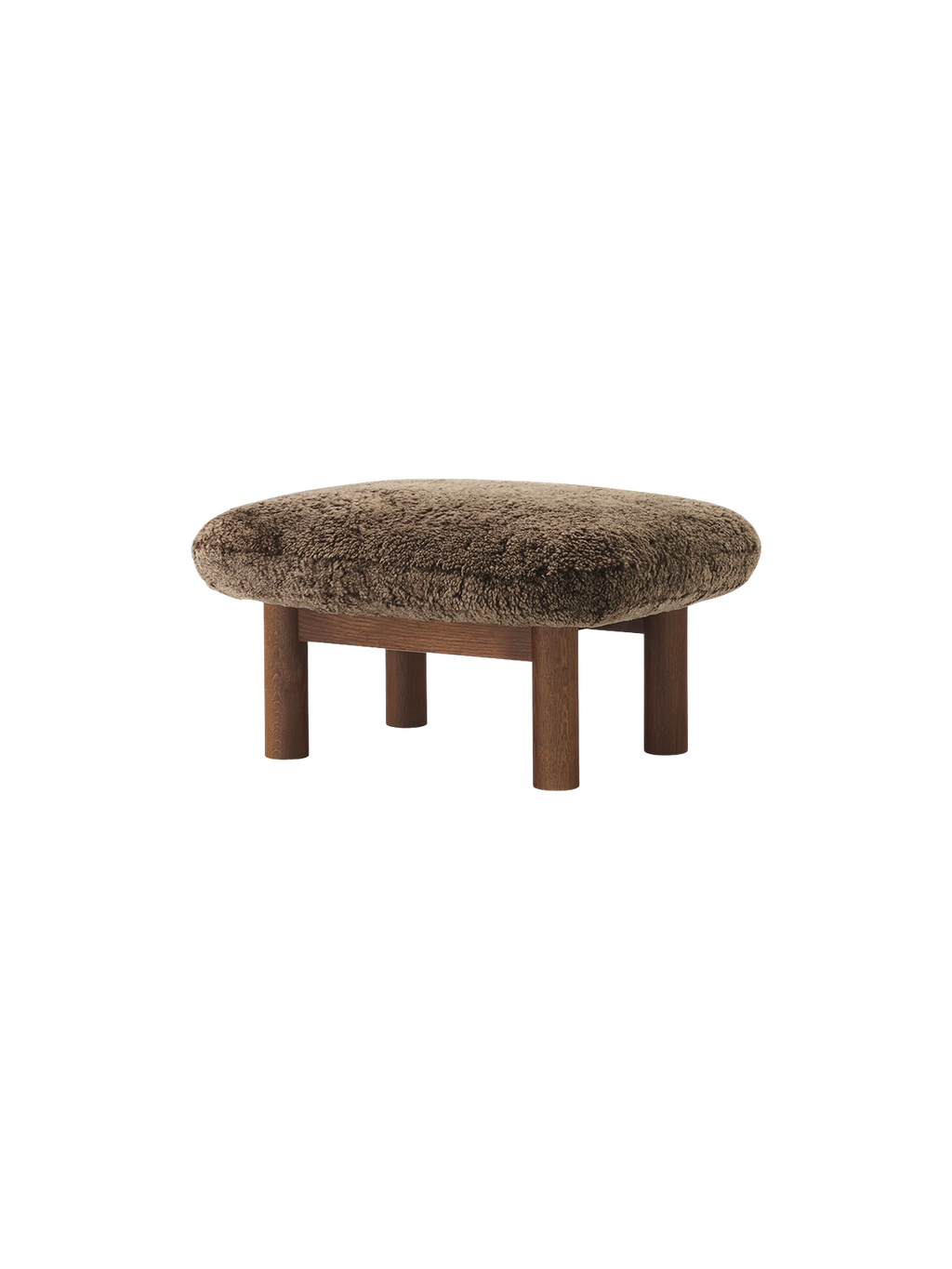 Ottoman scandinave mi-siècle en peau de mouton avec pieds cylindriques en bois pour salon et chambre