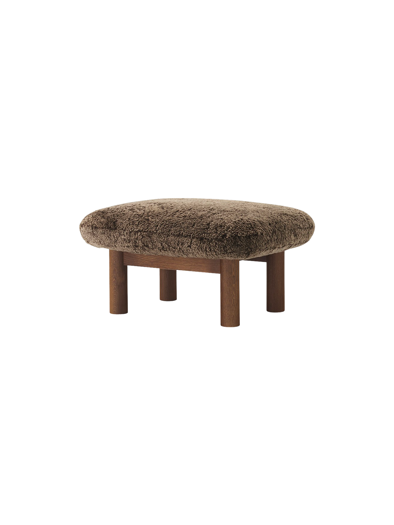 Ottoman scandinave mi-siècle en peau de mouton avec pieds cylindriques en bois pour salon et chambre