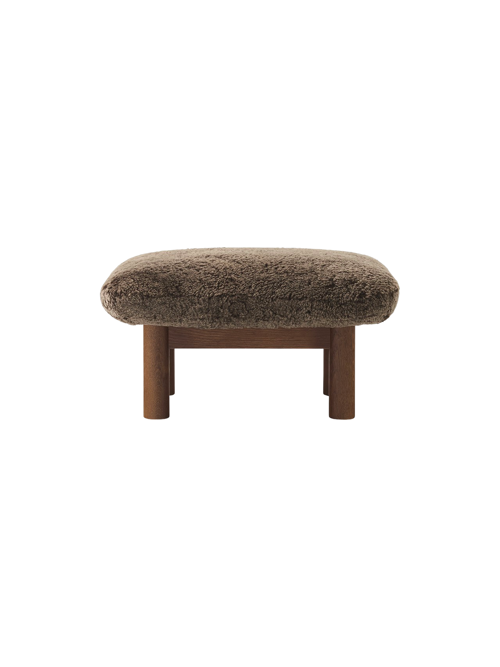Ottoman scandinave mi-siècle en peau de mouton avec pieds cylindriques en bois pour salon et chambre