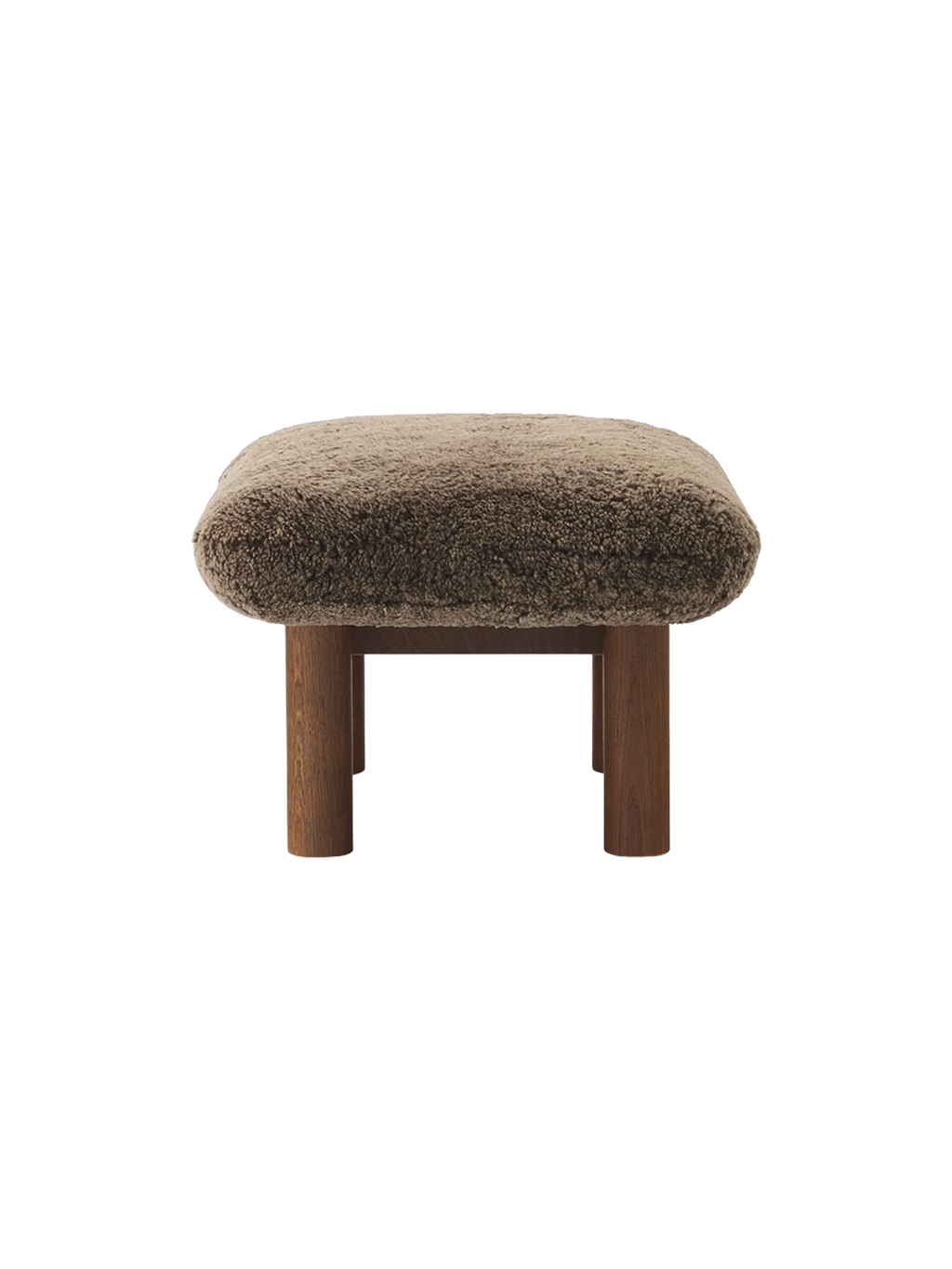 Ottoman scandinave mi-siècle en peau de mouton avec pieds cylindriques en bois pour salon et chambre