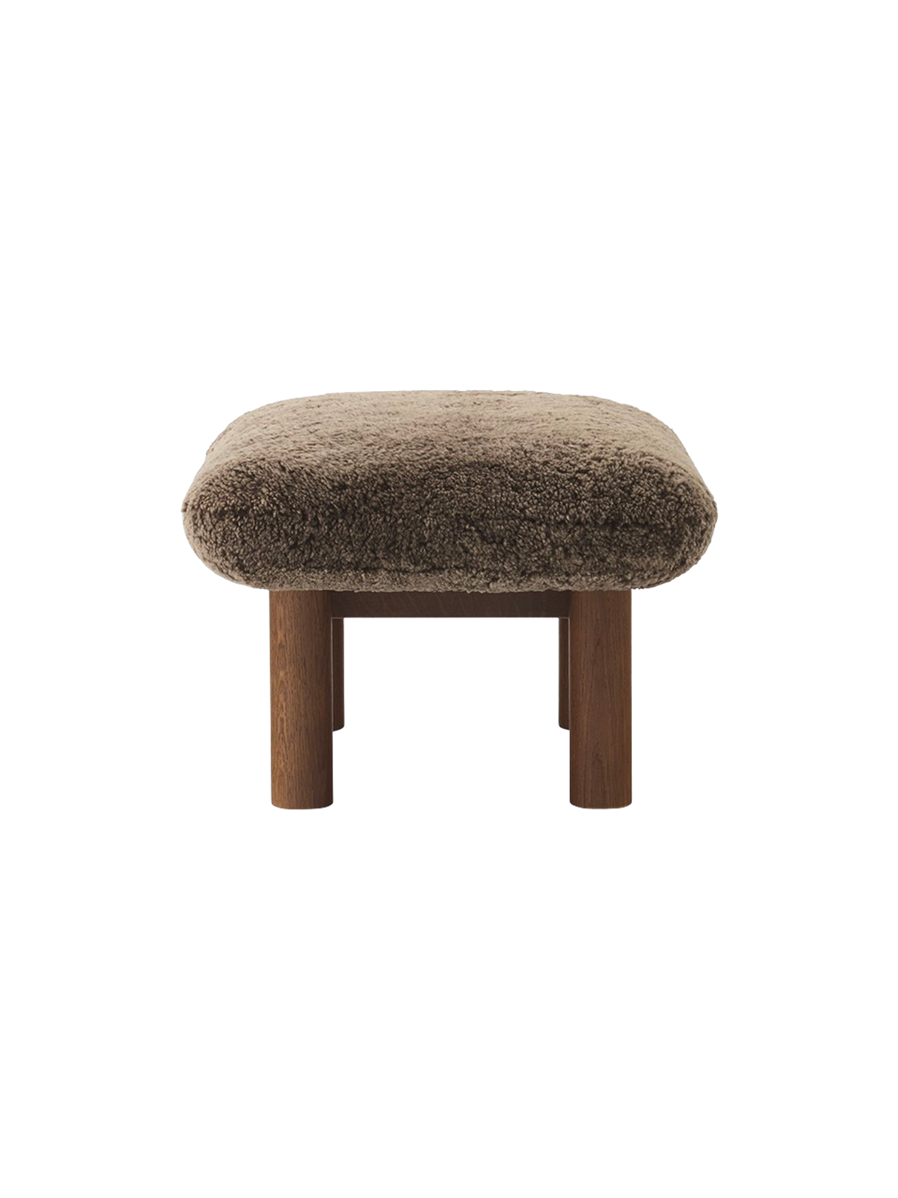 Ottoman scandinave mi-siècle en peau de mouton avec pieds cylindriques en bois pour salon et chambre