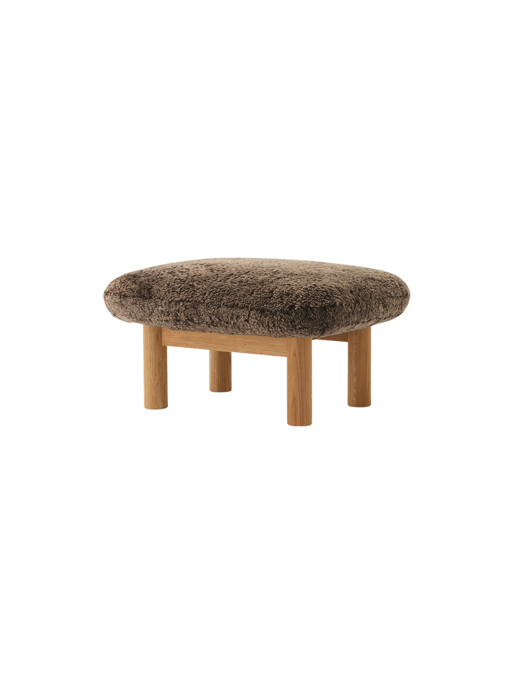 Ottoman scandinave mi-siècle en peau de mouton avec pieds cylindriques en bois pour salon et chambre