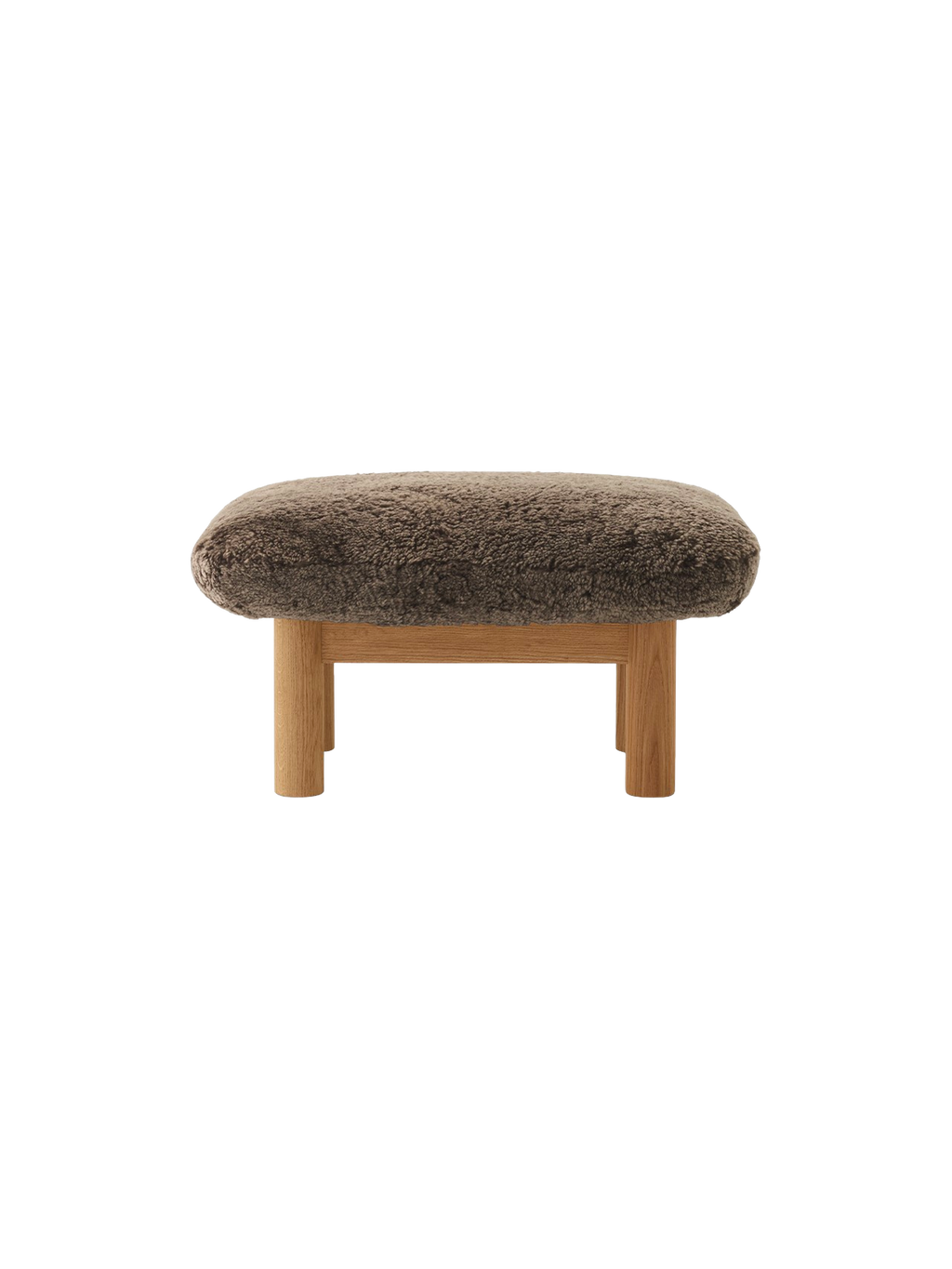 Ottoman scandinave mi-siècle en peau de mouton avec pieds cylindriques en bois pour salon et chambre