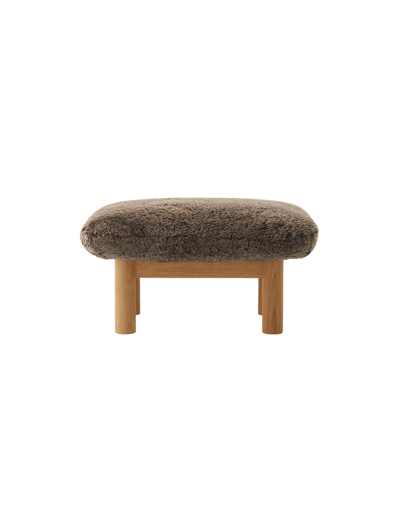 Ottoman scandinave mi-siècle en peau de mouton avec pieds cylindriques en bois pour salon et chambre