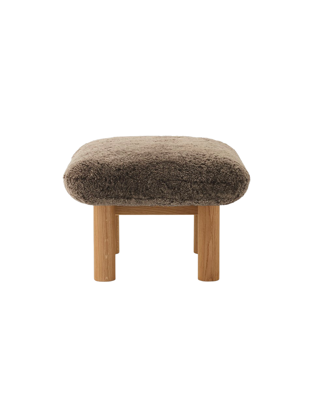 Ottoman scandinave mi-siècle en peau de mouton avec pieds cylindriques en bois pour salon et chambre