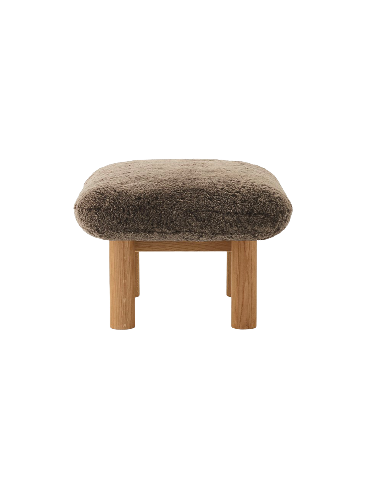 Ottoman scandinave mi-siècle en peau de mouton avec pieds cylindriques en bois pour salon et chambre