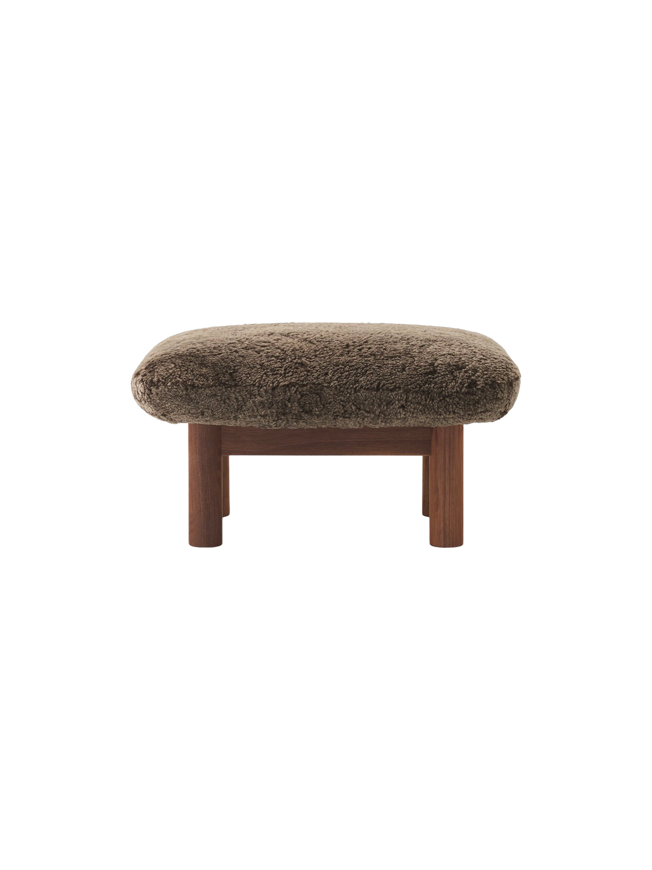Ottoman scandinave mi-siècle en peau de mouton avec pieds cylindriques en bois pour salon et chambre