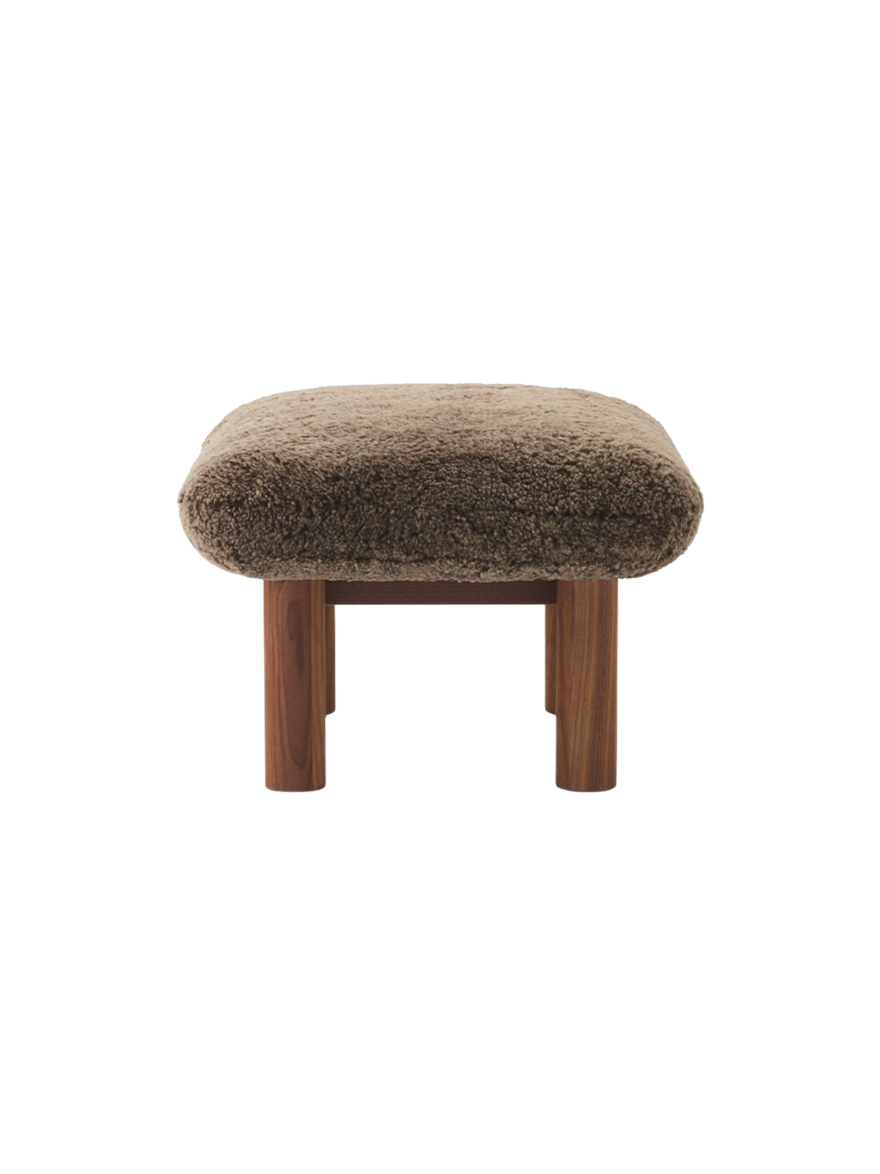 Ottoman scandinave mi-siècle en peau de mouton avec pieds cylindriques en bois pour salon et chambre
